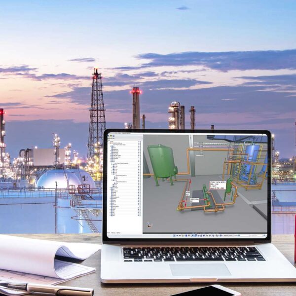 With CADMATIC eBrowser Free, an engineer views 3D model of a power plant. 3D visualization helps optimize power generation.